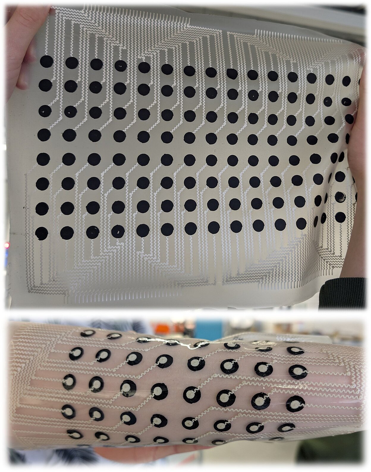 Abb.: Hergestellter Demonstrator aus 8x16 Elektroden sowie Signalableitungen.