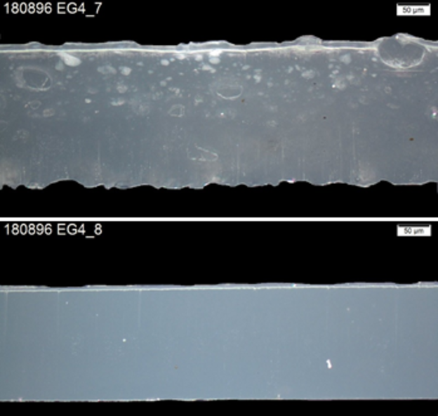 Abb. 2: Lichtmikroskopische Aufnahme eines Querschnittes der mit Aerogel verstärkten Kunststofffolie